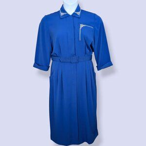 🍁V. Nu-Mode Blue Embroidered 3/4 Sleeve Dress